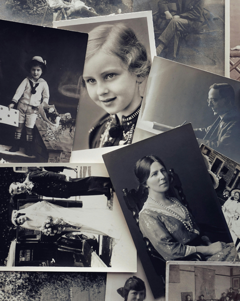 Eine Fotocollage von alten schwarz/weiß Bildern
